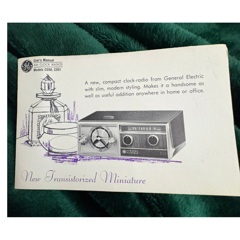 Vintage General Electric User Manual AM Clock Radio Models C550 C551 1968 GE